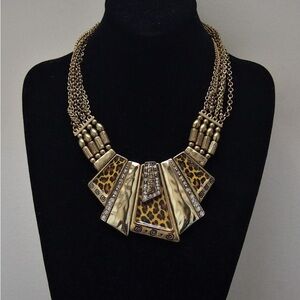 Vintage brass animal print fashion necklace